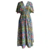 Chillax Women's Green / Blue / Red Daydream Bohemian Midi Dress With Sleeves In Green/red