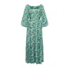 Chillax Women's Green Serenity Maxi Dress With Puffed Sleeves In Green