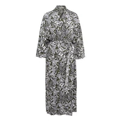 Chillax Women's Green Sumatra Animal Print Kimono Robe
