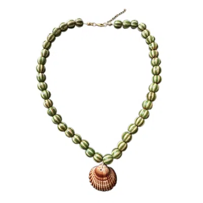 Chillax Women's Neutrals / Gold / Green Sun And Chill Seashell Necklace In Multi