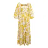 Chillax Women's Neutrals / Yellow / Orange Sunshine Linen Maxi Dress With Puffed Sleeves - Yellow In Yellow/orange