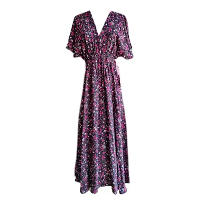 Chillax Women's Pink / Purple Bohemian Pink Floral Midi Dress In Pink/purple