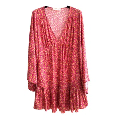 Chillax Women's Pink / Purple Dahlia Floral Dress In Pink/purple