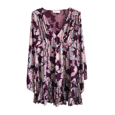 Chillax Women's Pink / Purple Free Soul Bohemian Paisley Dress In Pink/purple