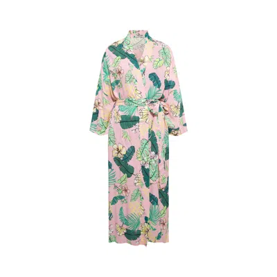 Chillax Women's Pink / Purple / Green Hawaii Tropical Palm Tree Kimono In Pink/purple