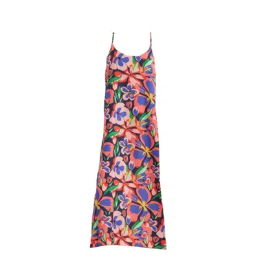 Chillax Women's Pink / Purple Sunflora Backless Midi Dress - Floral In Pink/purple