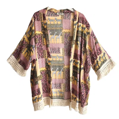 Chillax Women's Safari Zebra Fringed Kimono In Brown