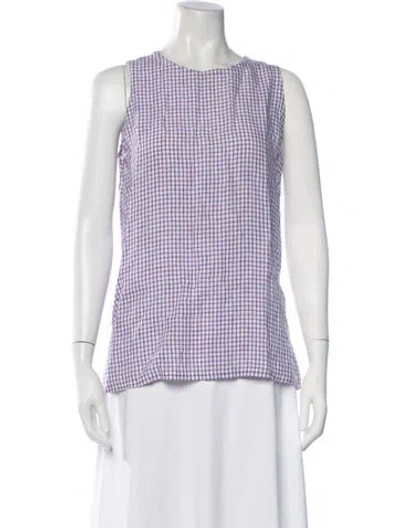 Pre-owned Chimala Linen Plaid Print Top In White