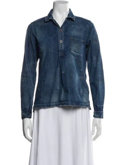 Pre-owned Chimala Long Sleeve Button-up Top In Blue