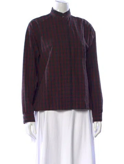Pre-owned Chimala Plaid Print Long Sleeve Button-up Top In Blue