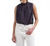 Chimala Sleeveless Tuck Collar Blouse In Black In Blue