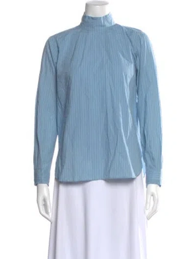 Pre-owned Chimala Striped Mock Neck Blouse W/ Tags In Blue
