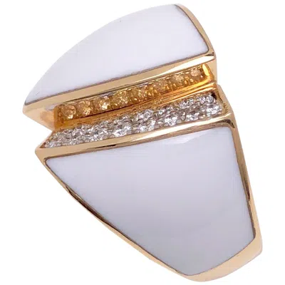 Pre-owned Chimento 18 Karat Rose Gold Desiderio Ring With White Agate And Diamonds