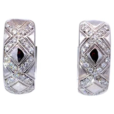 Pre-owned Chimento Designer Diamond Hoop Earrings 18k White Gold