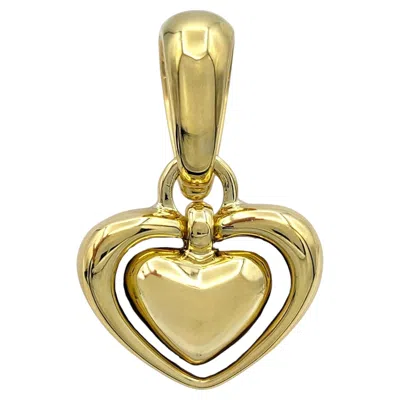 Pre-owned Chimento Double Heart Dangle Pendant In Polished 18 Karat Yellow Gold