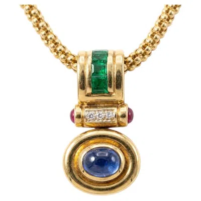 Pre-owned Chimento Sapphire Emerald Ruby Diamond 18k Gold Pendant Necklace In Green