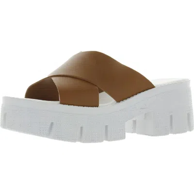 Chinese Laundry Lock Down Womens Leather Slip On Platform Sandals In White