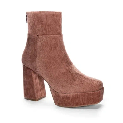 Chinese Laundry Norra Women's Rose Velvet Block Heel Platform Boots Jobb348 In Brown