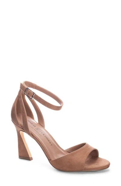 Chinese Laundry Robby Flared Heel Sandal In Tan Fine Suede