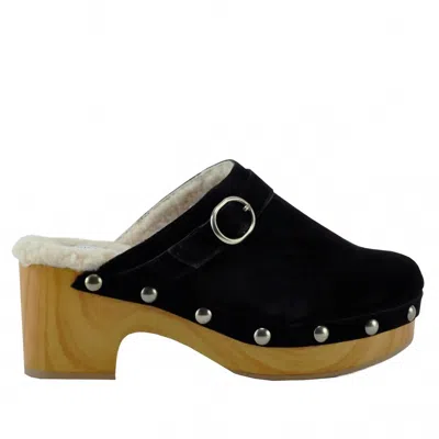 Chinese Laundry Women's Carlie Suede Wood Fur Clog In Black In Multi