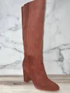 Chinese Laundry Women Krafty Suede Knee High Block Heel Boots In Brown