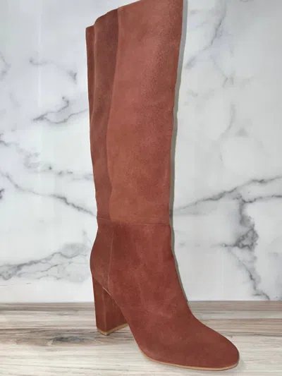 Chinese Laundry Women Krafty Suede Knee High Block Heel Boots In Brown In Red