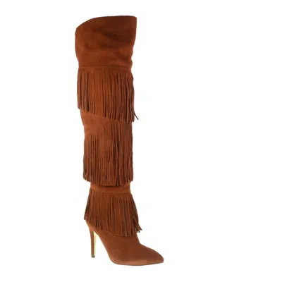 Chinese Laundry Women Kristin Cavallari Chance Fringe Suede Leather Over The Knee Boots In Brown