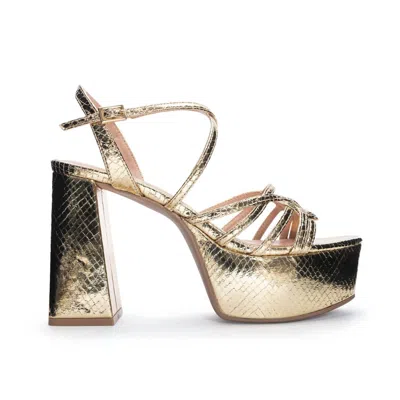 Chinese Laundry Women's No Prob Platform Hi Heels Sandal In Metallic Disco In Gold