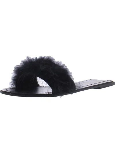 Chinese Laundry Zoey Womens Feathers Slip-on Pool Slides In Black
