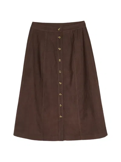 Chinti & Parker A라인 버튼다운 미디 스커트 In Brown