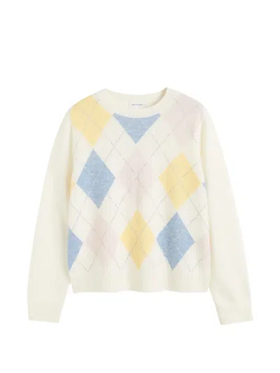 Chinti & Parker Argyle Wool Sweater In White