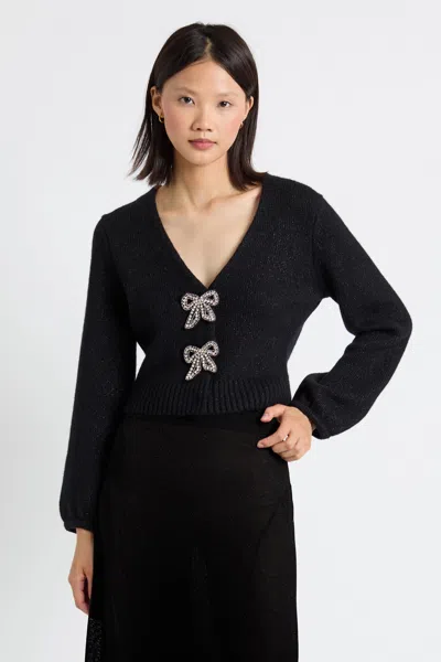 CHINTI & PARKER BLACK LAURA WHITMORE EMBELLISHED BOW CARDIGAN