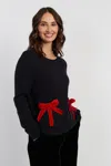 Chinti & Parker Black Merino Wool Velvet Bow Sweater In Black