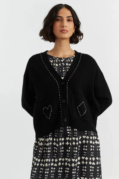 Chinti & Parker Black Wool-cashmere Queen Of Hearts Cardigan In Multi