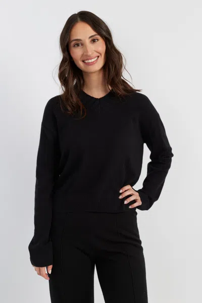 Chinti & Parker Black Wool-cashmere Ribbed V-neck Sweater
