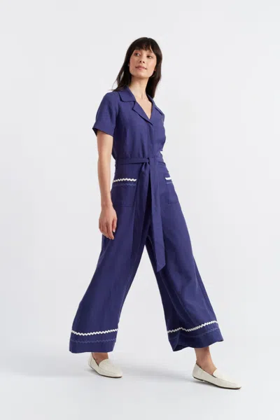 Chinti & Parker Blue Tencel-linen La Mer Jumpsuit