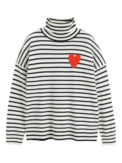 Chinti & Parker Breton Heart Striped Roll-neck Sweater In Neutral