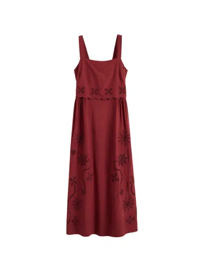Chinti & Parker Broderie Midi Dress In Burgundy
