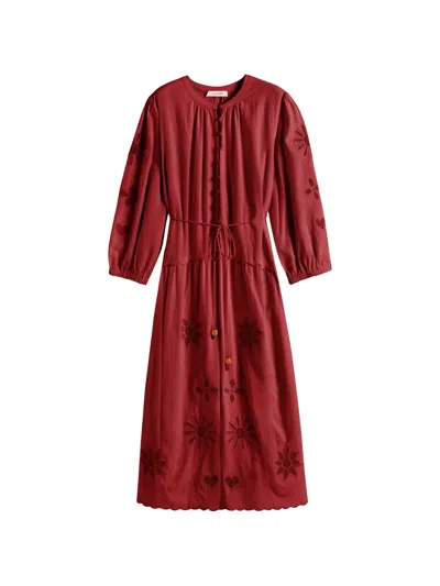 Chinti & Parker Broderie Midi Dress In Red