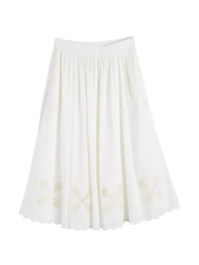 Chinti & Parker Linen-blend Broderie Skirt In White