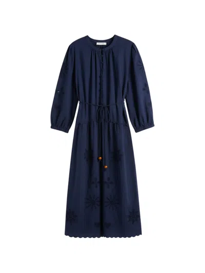 Chinti & Parker Broderie Scalloped Midi Dress In Blue