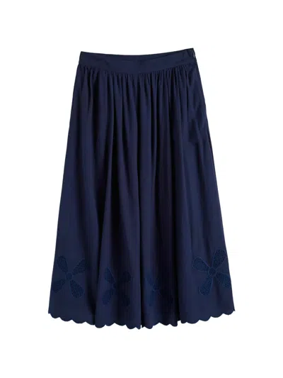 Chinti & Parker 브로드리 물결 미디 스커트 In Blue