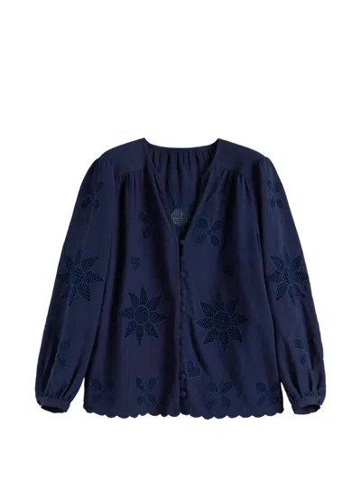 Chinti & Parker Broderie V-neck Shirt In Blue