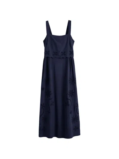 Chinti & Parker Broderie-floral Midi Dress In Blue