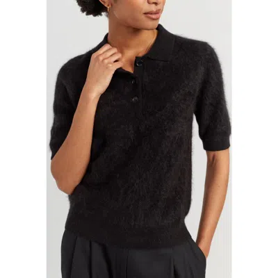 Chinti & Parker Brushed Cashmere Polo Tee In Black