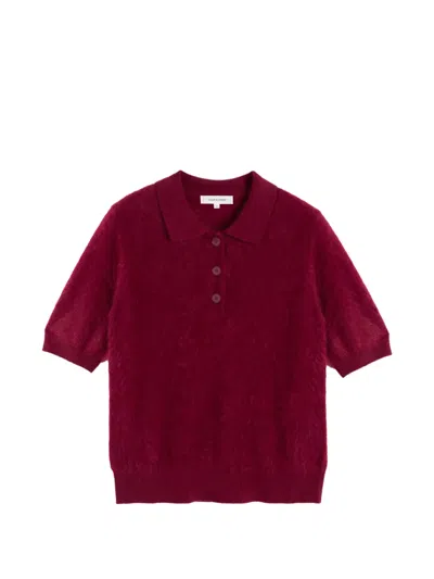 Chinti & Parker Brushed-finish Short-sleeve Polo Top In Burgundy