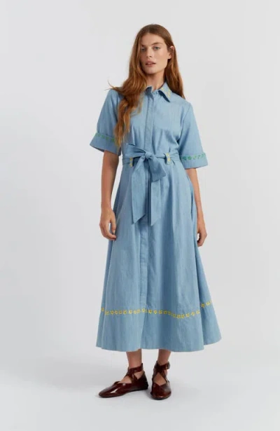Chinti & Parker Chambray Buttercup Shirt Dress In Blue