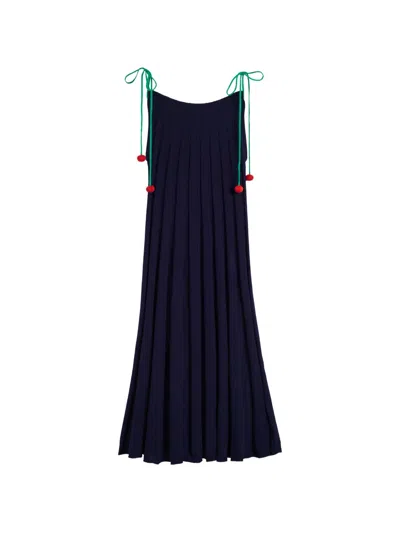 Chinti & Parker Cotton Cherry Swing Dress In Blue