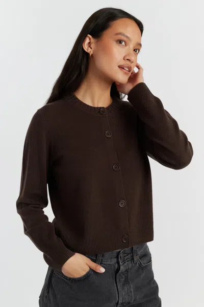 Chinti & Parker Chocolate Wool-cashmere Crew Neck Cardigan In Brown
