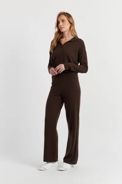 Chinti & Parker Chocolate Wool-cashmere Wide-leg Track Pants In Brown